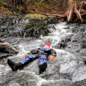 Fresh water rinse in a runoff creek in Whittier, Alaska