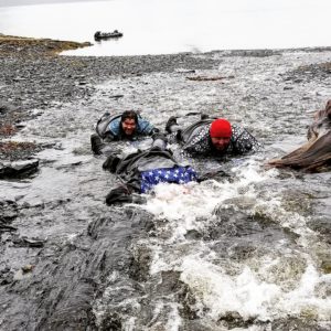 Fresh water rinse in a runoff creek in Whittier, Alaska