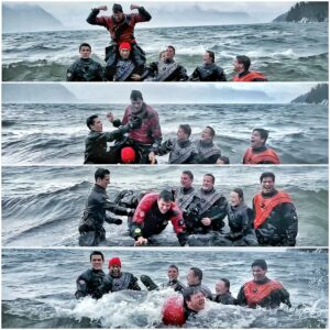 Anchorage Firefighters Fighting Waves in Whittier